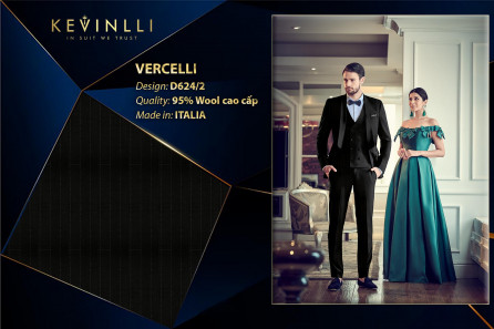 D624/2 Vercelli CVM - Vải Suit 95% Wool - Đen Sọc